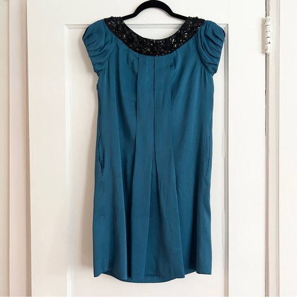 MARCHESA Beaded Collar & Blue Silk Dress - Picture 7 of 13